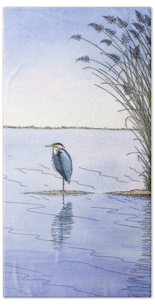 Great Blue Heron Bath Towel featuring the painting Great Blue Heron by Charles Harden