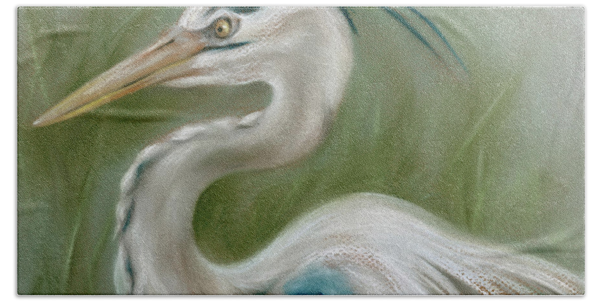 Bird Bath Towel featuring the painting Great Blue Heron by MM Anderson
