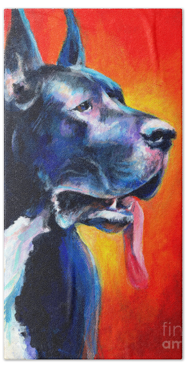 Black Great Dane Hand Towel featuring the painting Great Dane dog portrait by Svetlana Novikova