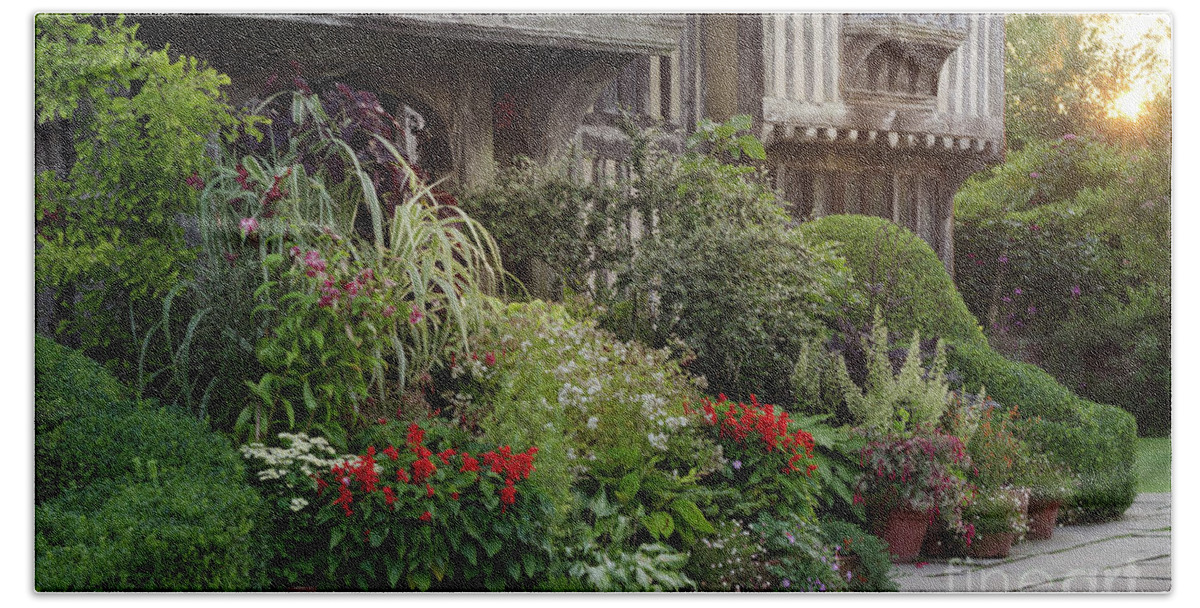 Sunset Bath Towel featuring the photograph Great Dixter House and Gardens at Sunset 2 by Perry Rodriguez