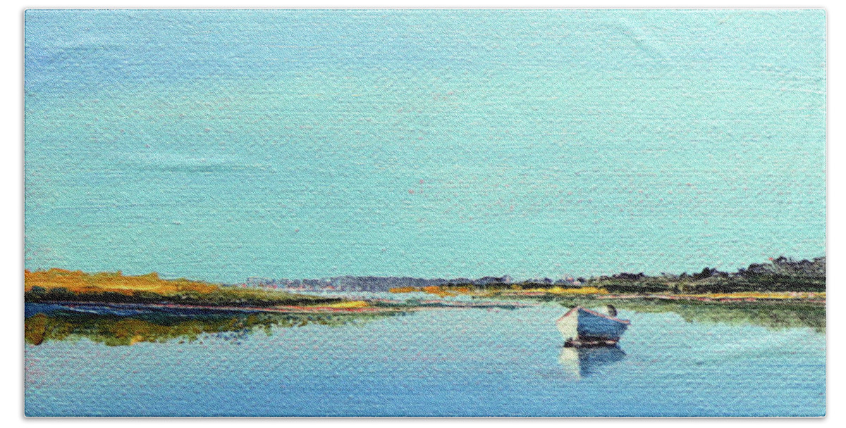 Ocean Bath Towel featuring the painting Great Pond, Edgartown by Trina Teele
