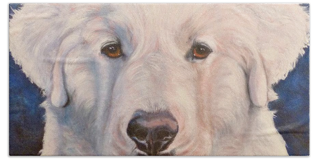 Great Pyrenees Hand Towel featuring the painting Great Pyrenees by Susan A Becker