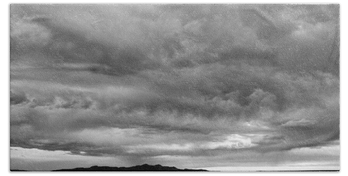 Great Salt Lake Hand Towel featuring the photograph Great Salt Lake Clouds at Sunset - Black and White by Gary Whitton