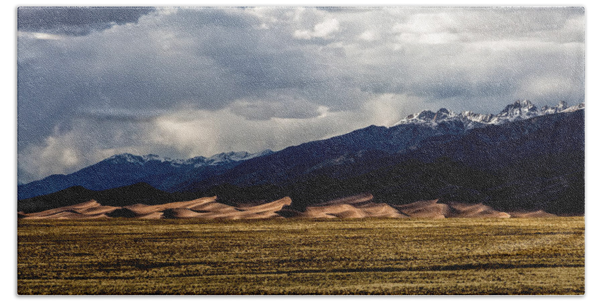 Sand Bath Towel featuring the photograph Great Sand Dunes Panorama by Jason Roberts