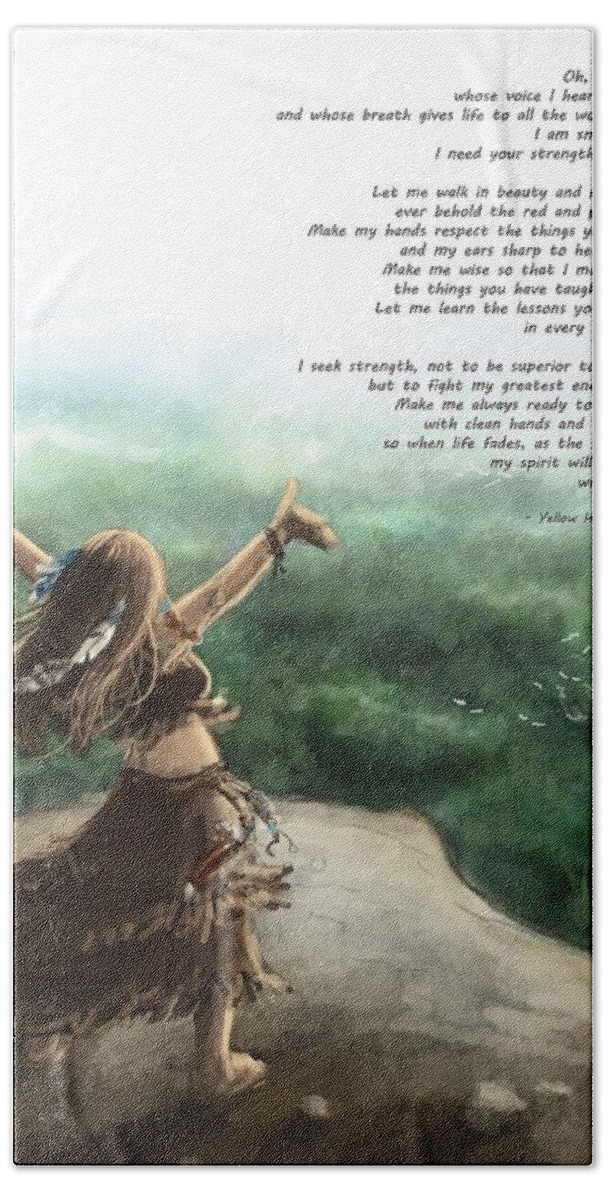 Native American Bath Sheet featuring the painting Great Spirit Prayer by Brandy Woods