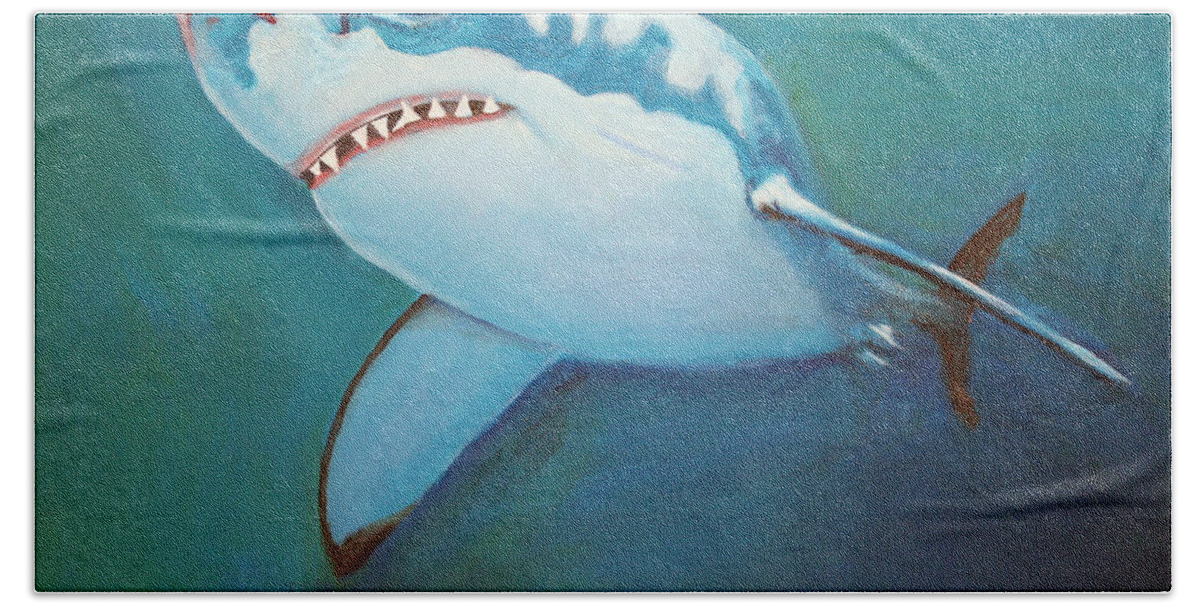 Great White Bath Towel featuring the painting Great White 3 by Terry Lewey
