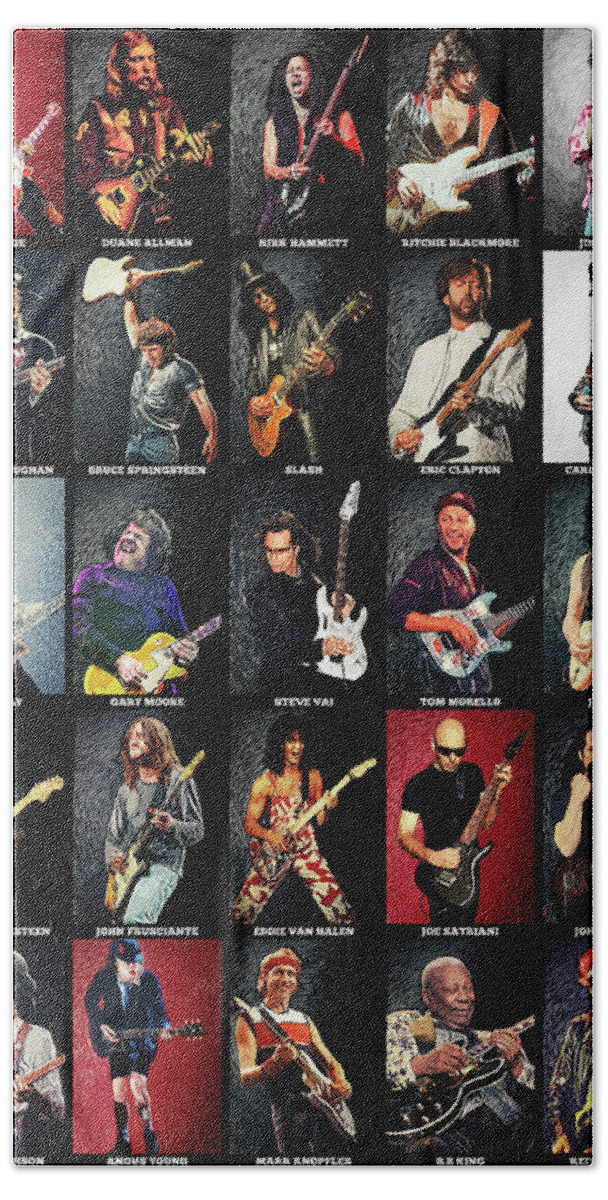 Guitar Hand Towel featuring the digital art Greatest Guitarists Of All Time by Hoolst Design