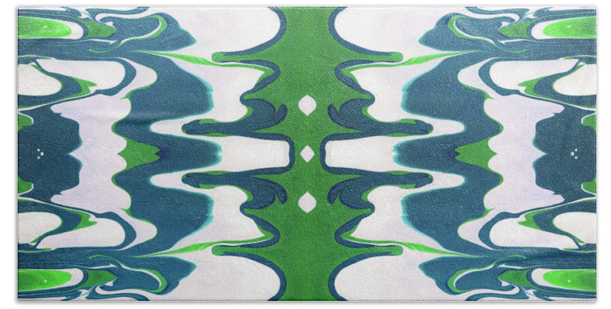 Fluid Hand Towel featuring the mixed media Green and Blue Swirl- Art by Linda Woods by Linda Woods
