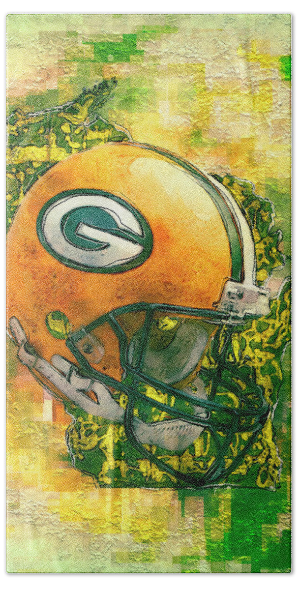 Green Hand Towel featuring the painting Green Bay Packers by Jack Zulli