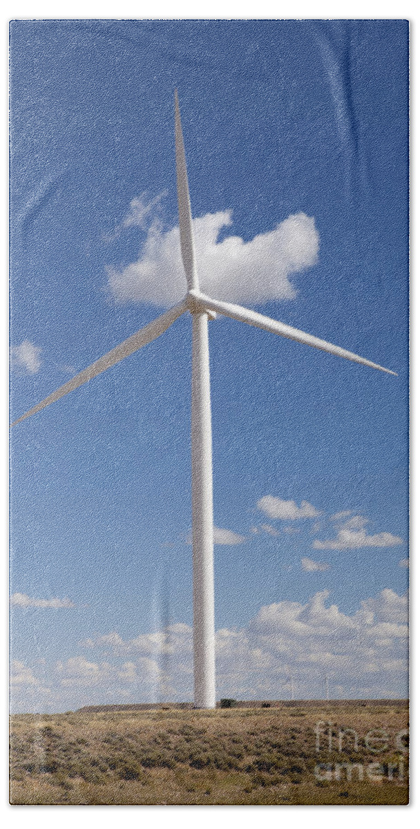 Wind Turbine Bath Towel featuring the photograph Green Energy - Modern Windmill by Anthony Totah