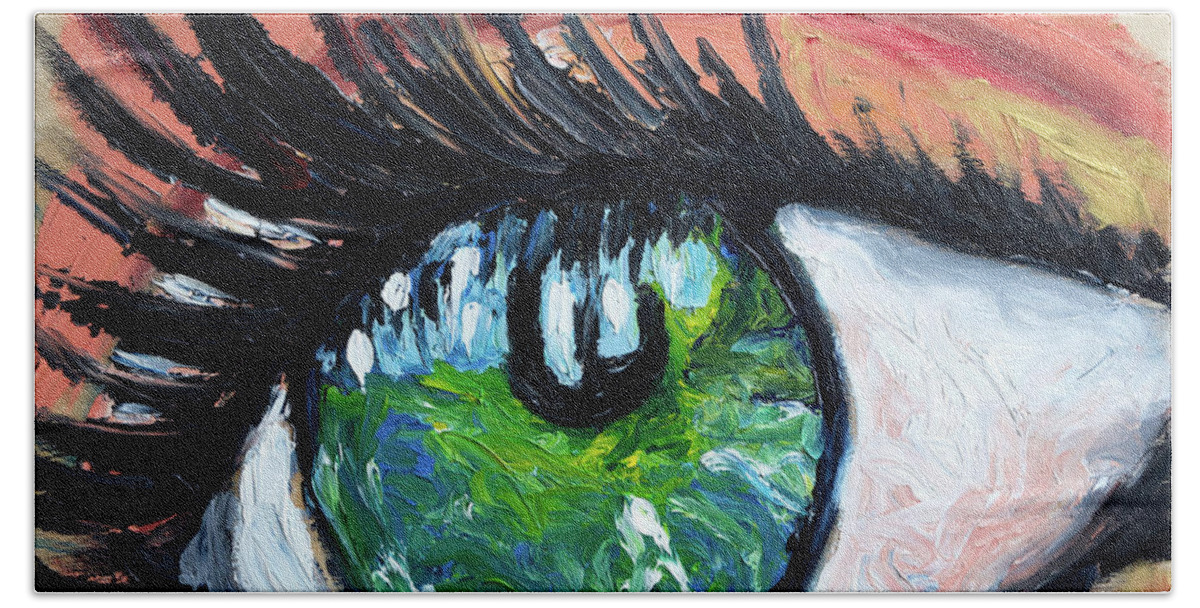 Eye Bath Towel featuring the painting Green eye by Chiara Magni