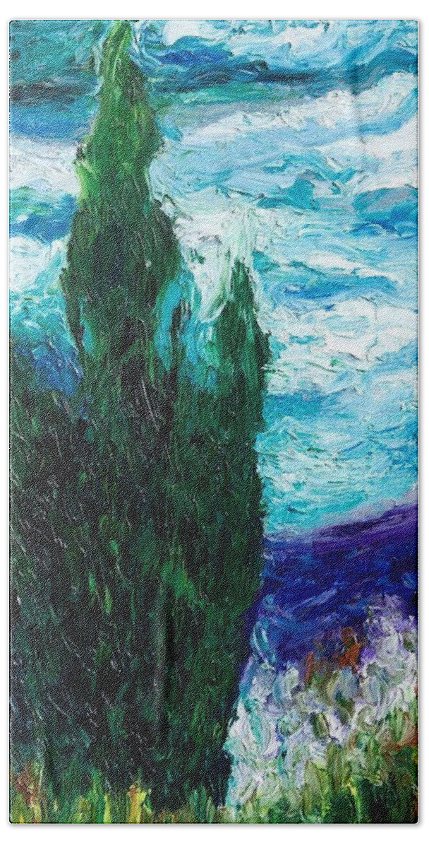 Impressionism Bath Towel featuring the painting Green Flame by Chiara Magni