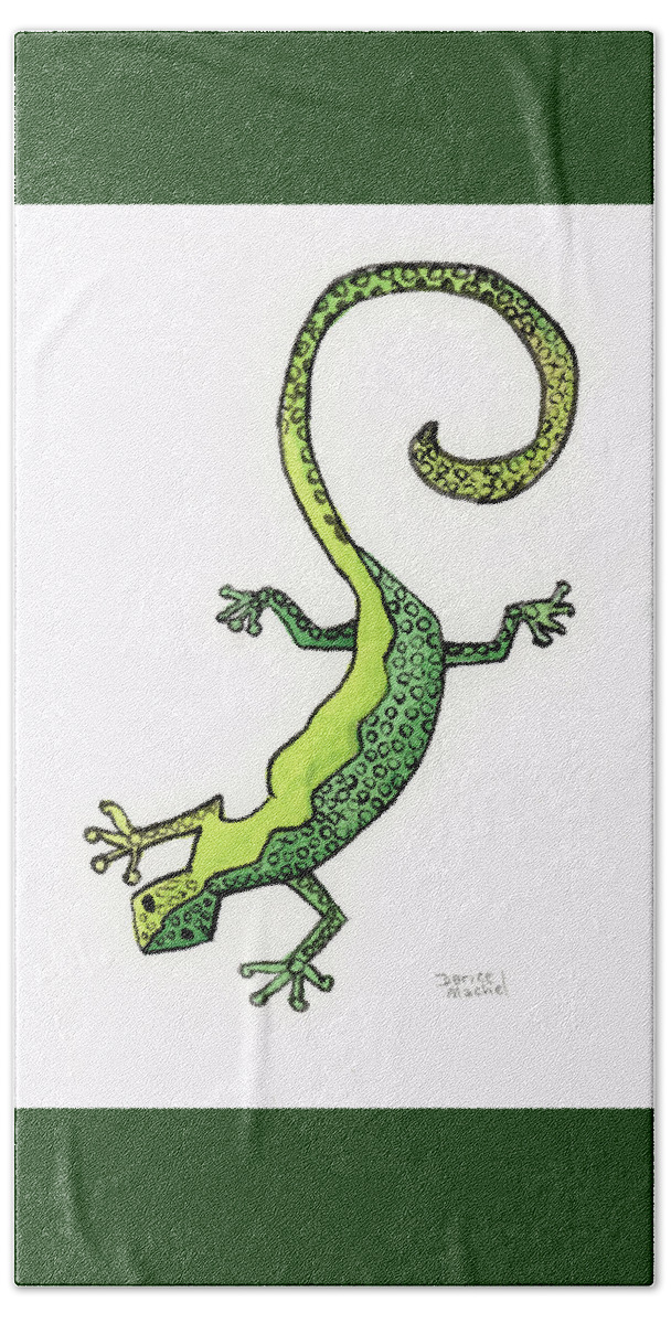 Animal Hand Towel featuring the painting Green Gecko by Darice Machel McGuire