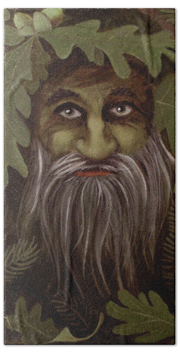 11x14 Hand Towel featuring the painting Green Man painting by Jaime Haney
