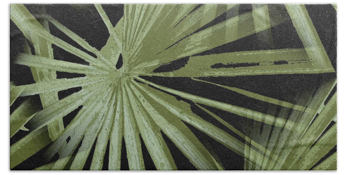 Black Bath Towel featuring the painting Green On Black Tropical Vibes Beach Palmtree Vector by Taiche Acrylic Art