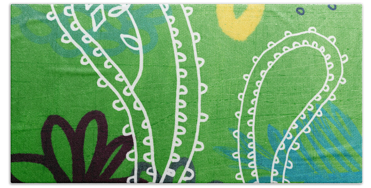 Paisley Hand Towel featuring the painting Green Paisley Garden by Linda Woods