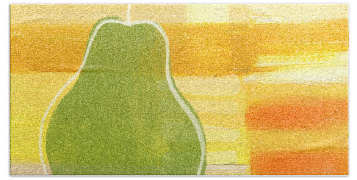 Pear Bath Sheet featuring the painting Green Pear- Art by Linda Woods by Linda Woods