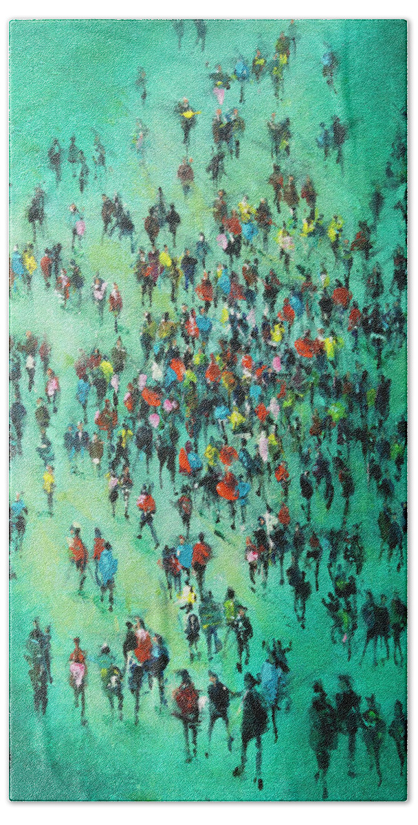 Green Piece Original Art By British Visual Artist Neil Mcbride Hand Towel featuring the painting Green Piece by Neil McBride
