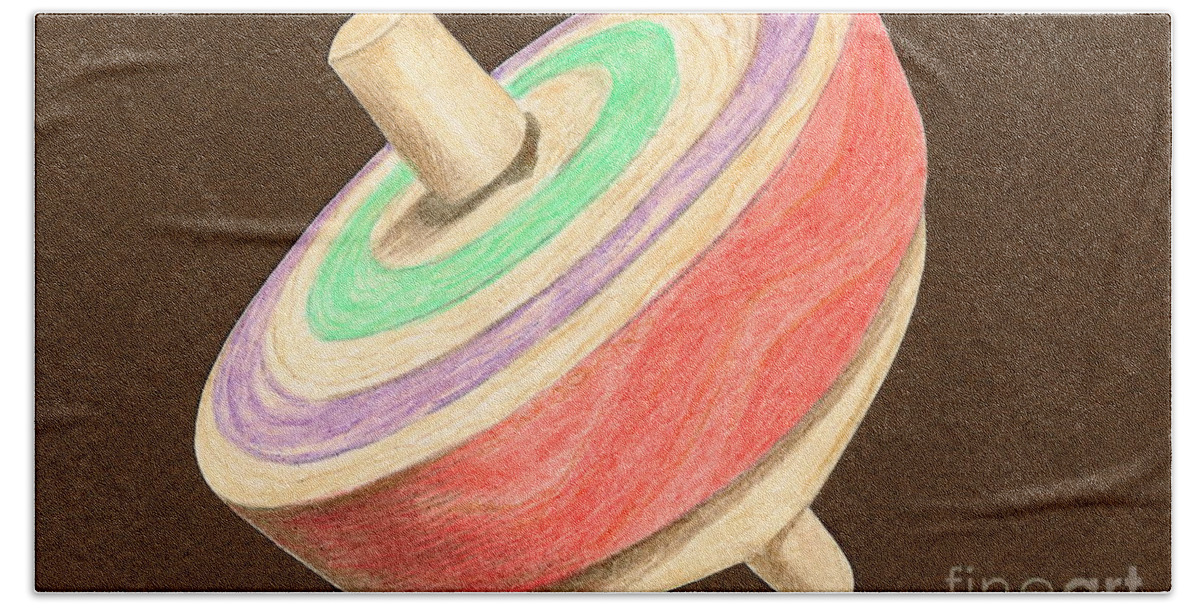 Drawing Bath Towel featuring the drawing Green Red and Purple Top by Glenda Zuckerman