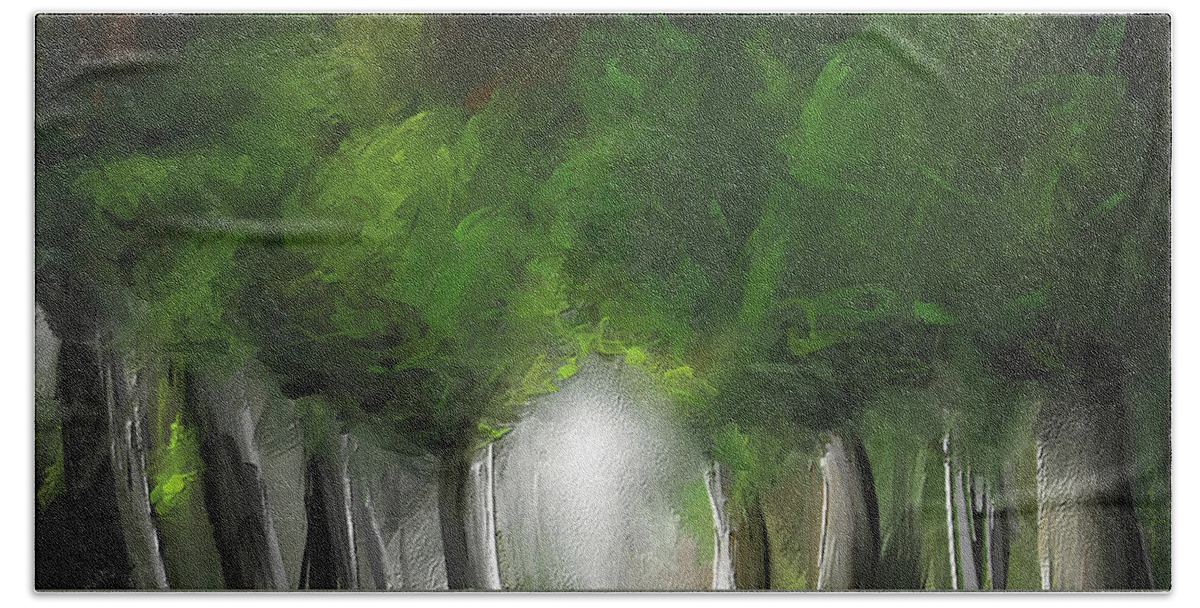 Green Bath Towel featuring the painting Green Serenity - Green Abstract Art by Lourry Legarde