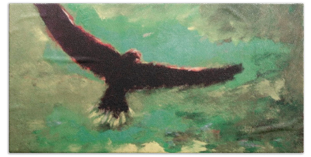 Eagle Bath Towel featuring the painting Green Sky by Enrico Garff