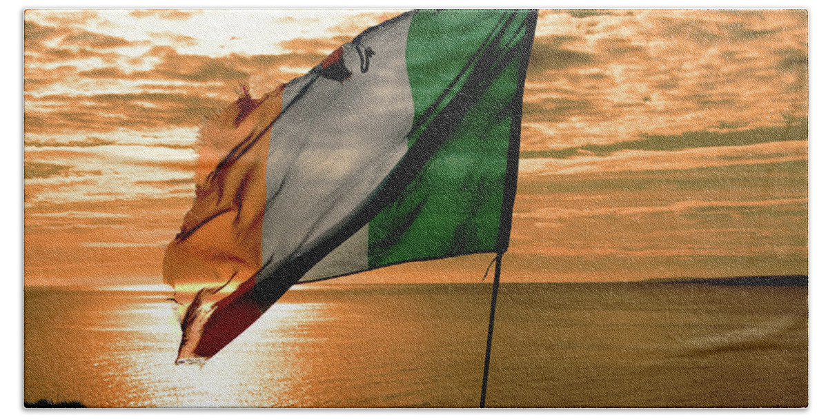 Ireland Hand Towel featuring the photograph Flag Of Ireland At The Cliffs Of Moher by Aidan Moran