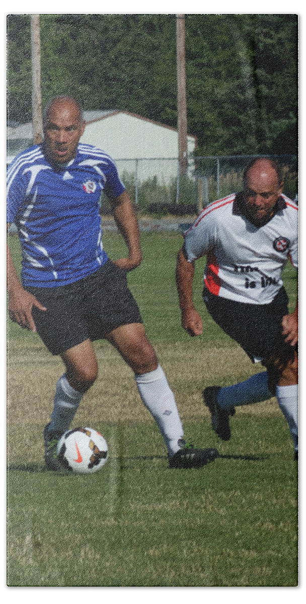 Soccer; Men's Soccer; Football; Over65; Bellingham; Washington; Mount Baker; Veterans; Competition; Congratulations; Tournament; Nike; Soccerfest; Sports; Bath Towel featuring the photograph Greensboro FC Dan to steal by Tammy Hankins