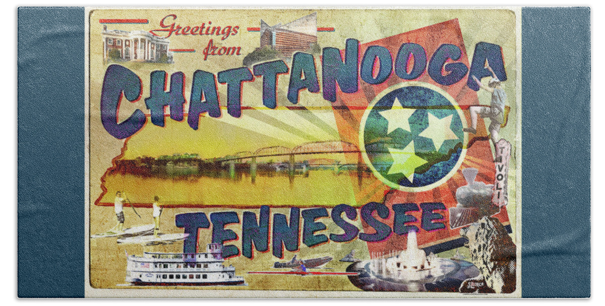 Chattanooga Hand Towel featuring the digital art Greetings From Chattanooga by Steven Llorca