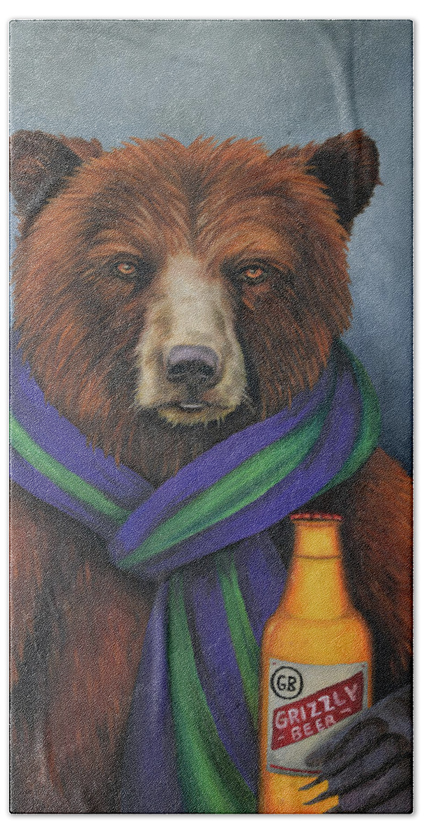 Grizzly Bear Hand Towel featuring the painting Grizzly Beer by Leah Saulnier The Painting Maniac
