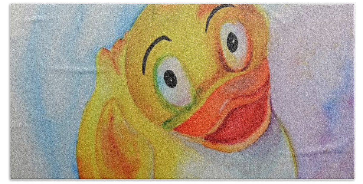 Duck Bath Towel featuring the painting Groovy Ducky by Beverley Harper Tinsley