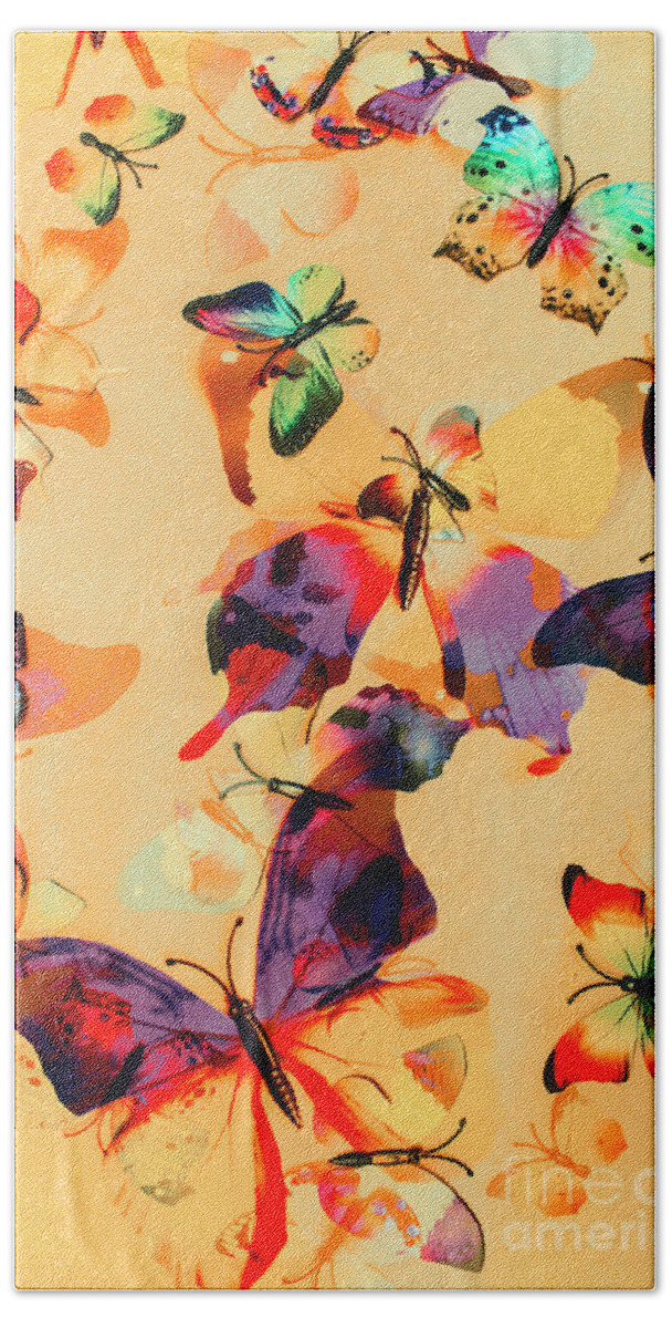Background Hand Towel featuring the photograph Group of Butterflies with Colorful Wings by Jorgo Photography