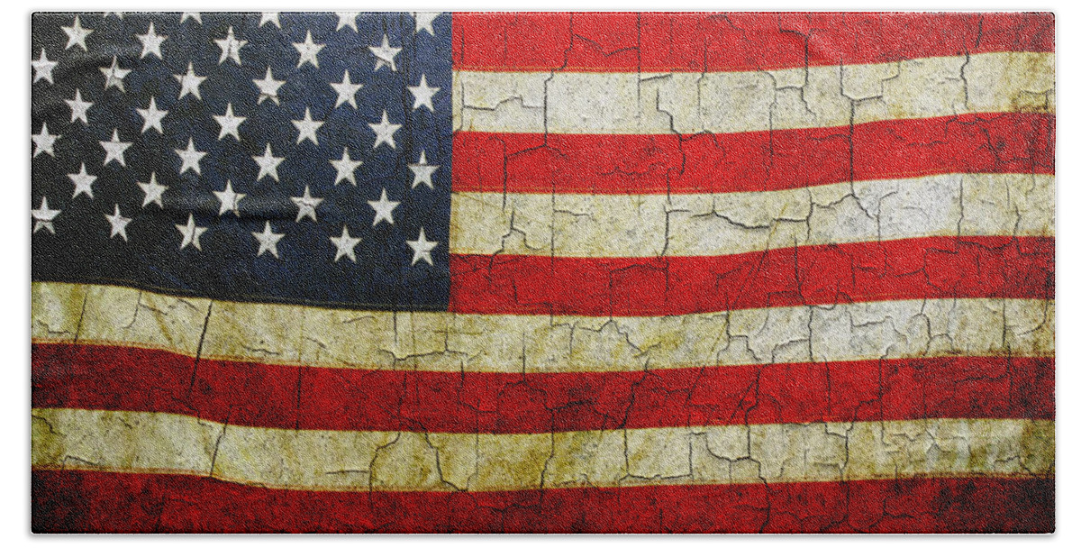 Aged Hand Towel featuring the digital art Grunge American flag by Steve Ball