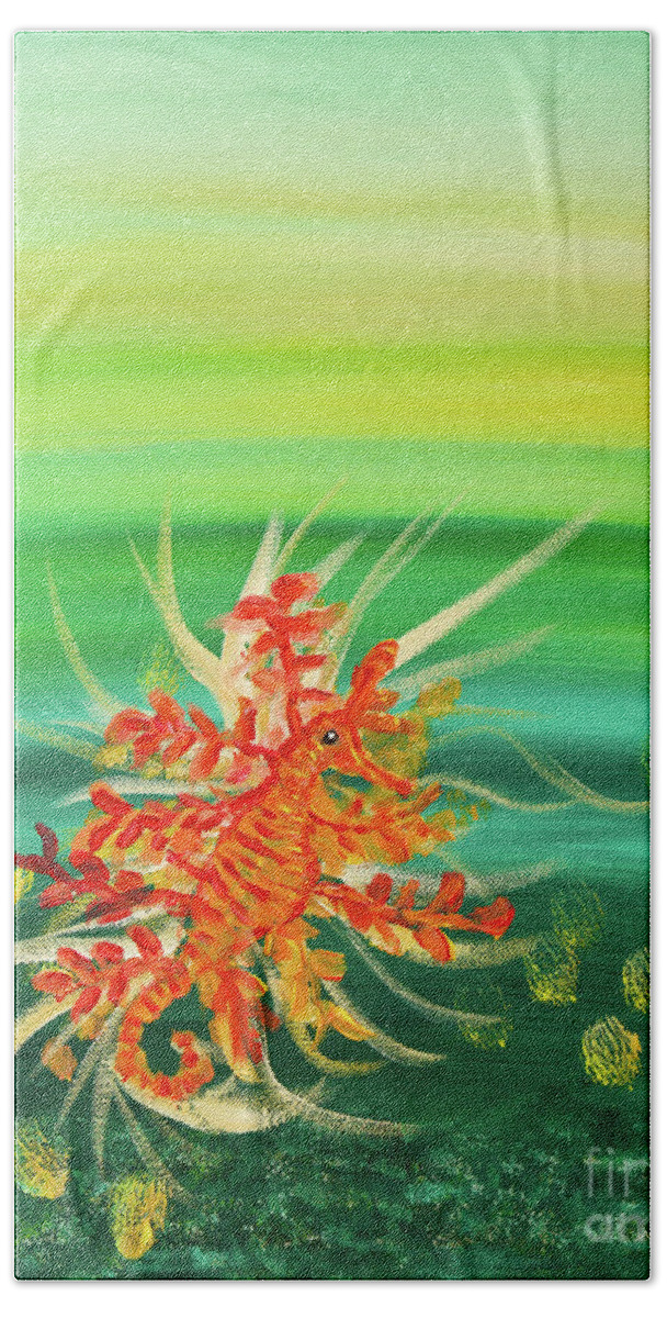 Seahorse Hand Towel featuring the painting Grunt vann/Shallow water by Suzanne Thobro