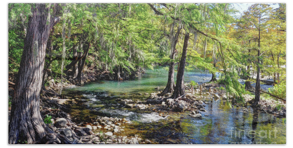Texas Hill Country Hand Towel featuring the photograph Guadalupe River in Gruene Texas by Savannah Gibbs