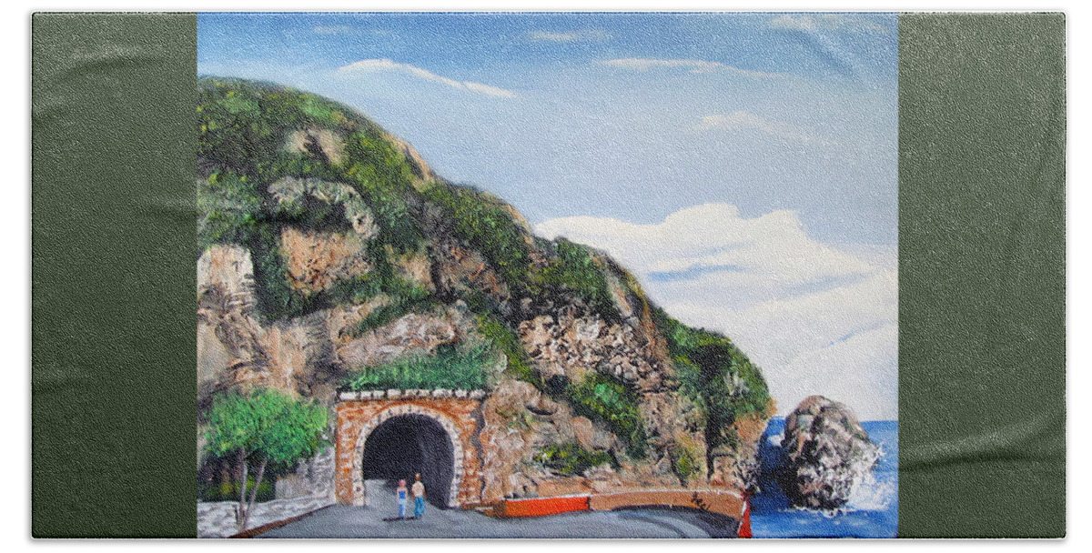 Guajataca Tunnel Hand Towel featuring the painting Guajataca Tunnel by Luis F Rodriguez