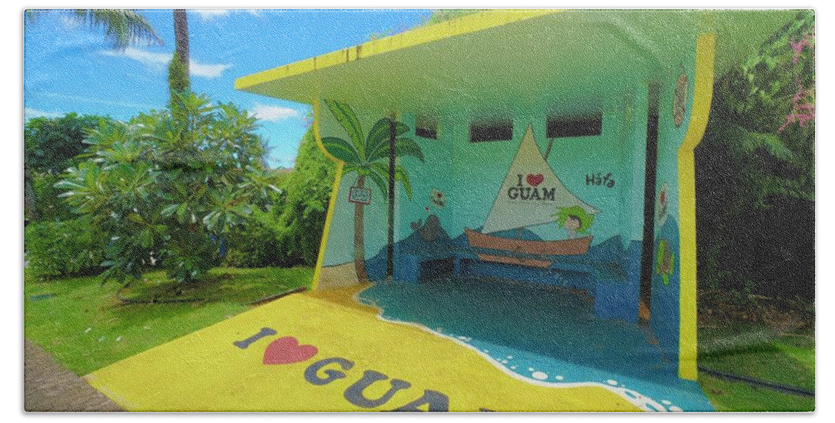 Usa Hand Towel featuring the photograph Guam Bus stop by Street Fashion News
