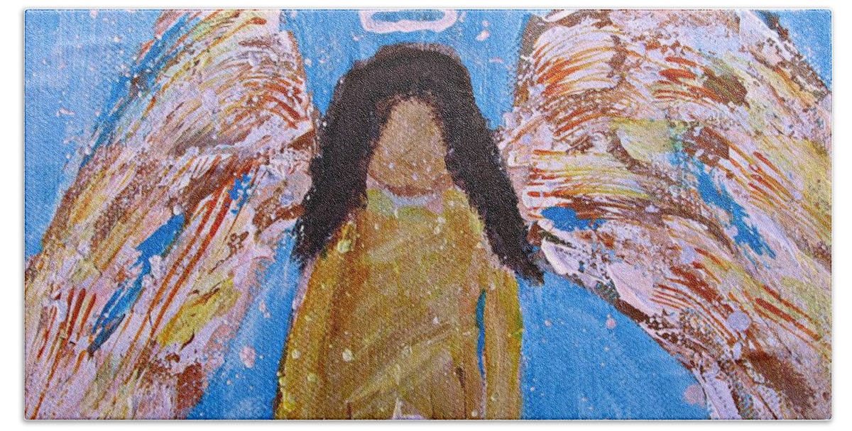 Angel Bath Towel featuring the painting Guardian Angel by Mary Mirabal