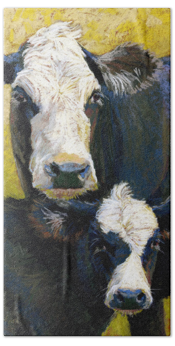 Cow Hand Towel featuring the pastel Guardian by Rita Kirkman