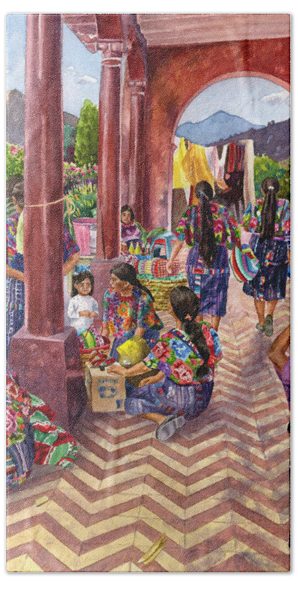 Marketplace Painting Bath Towel featuring the painting Guatemalan Marketplace by Anne Gifford