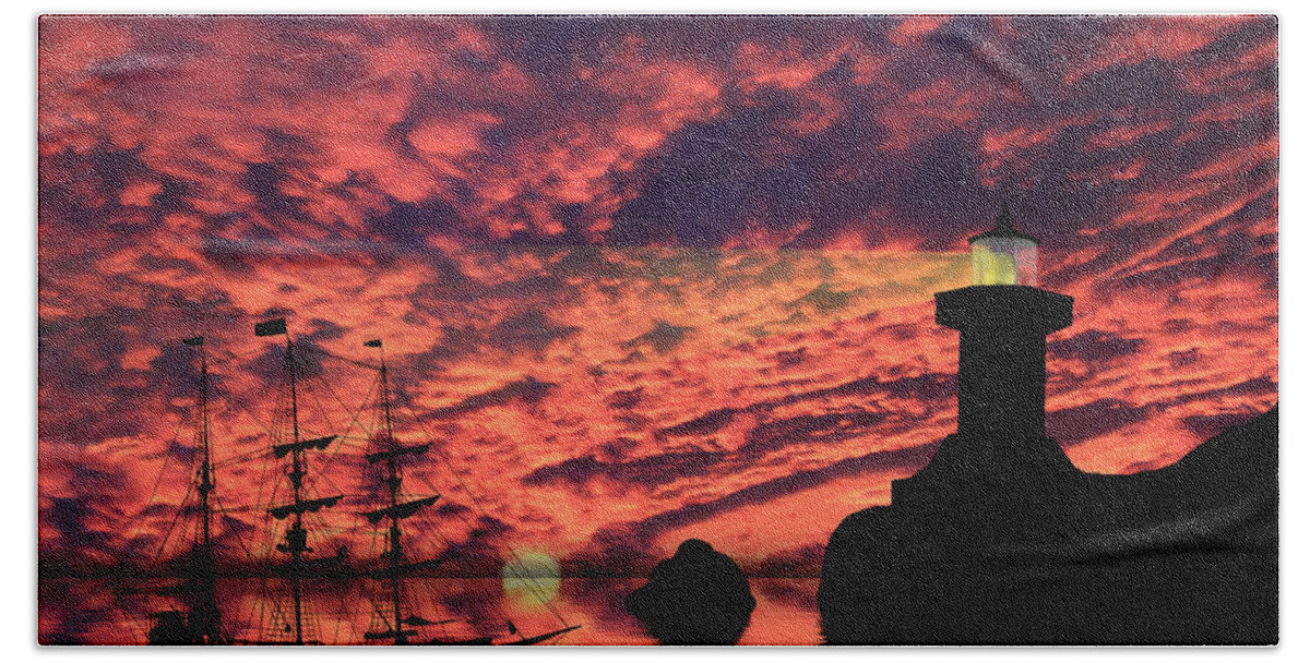 Lighthouse Bath Towel featuring the photograph Guiding The Way by Shane Bechler