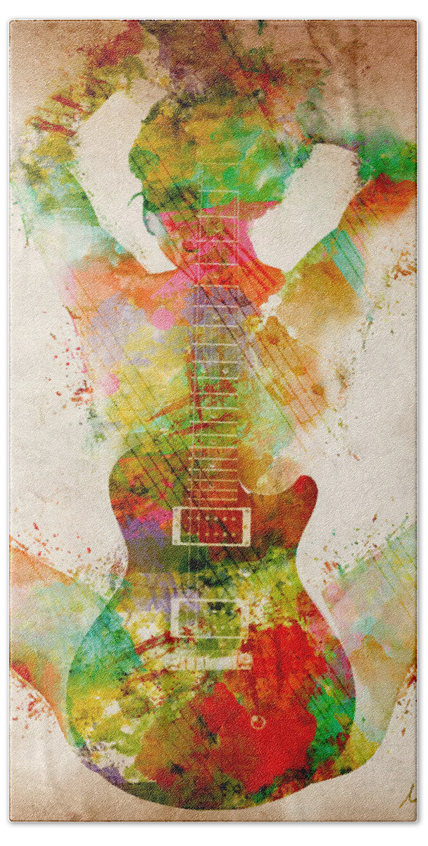Guitar Bath Sheet featuring the digital art Guitar Siren by Nikki Smith