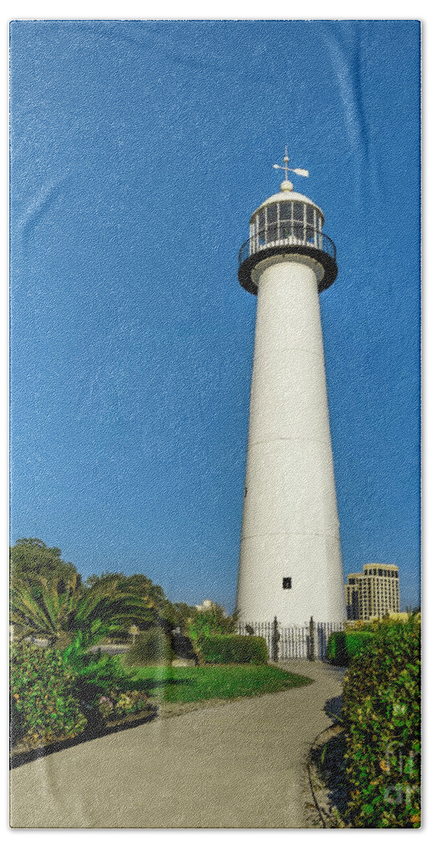 Seascape Hand Towel featuring the photograph Gulf Coast Lighthouse Seascape Biloxi MS 3773A by Ricardos Creations
