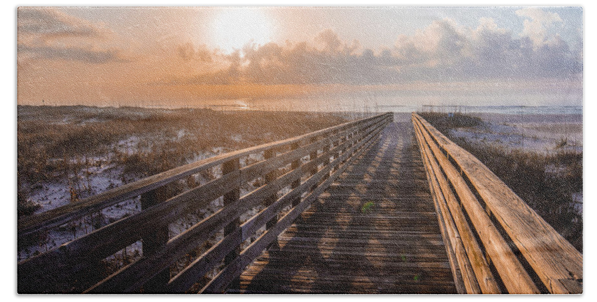 Alabama Hand Towel featuring the photograph Gulf Shore Sunrise and Boardwalk by John McGraw