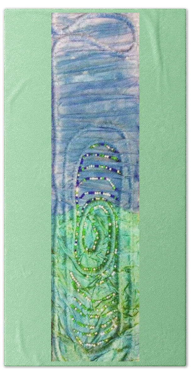 Aqua Bath Towel featuring the tapestry - textile Gulf Stream Eddie by Kay Shaffer