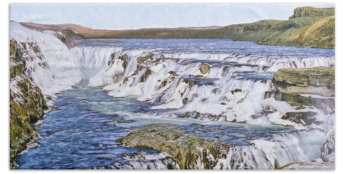 Europe Bath Towel featuring the digital art Gullfoss Waterfalls 3 by Roy Pedersen