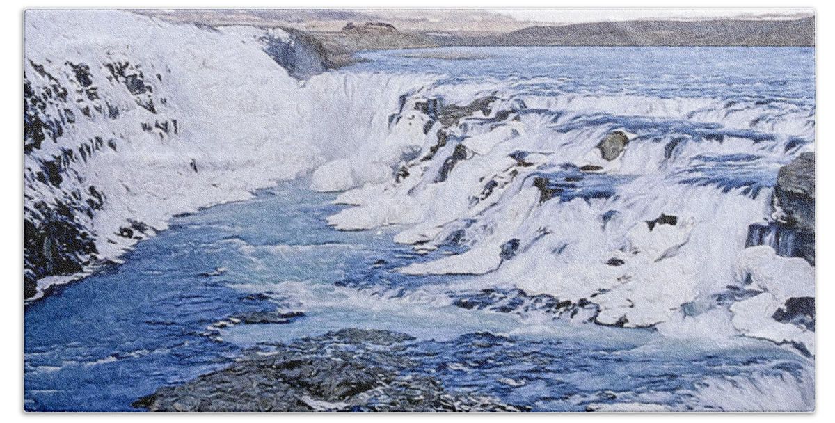 Europe Bath Towel featuring the digital art Gullfoss Waterfalls 4 by Roy Pedersen