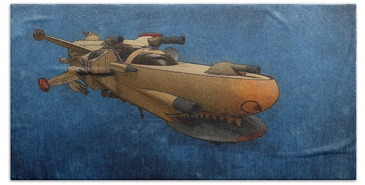 Starship Hand Towel featuring the digital art Gunship by Ken Morris