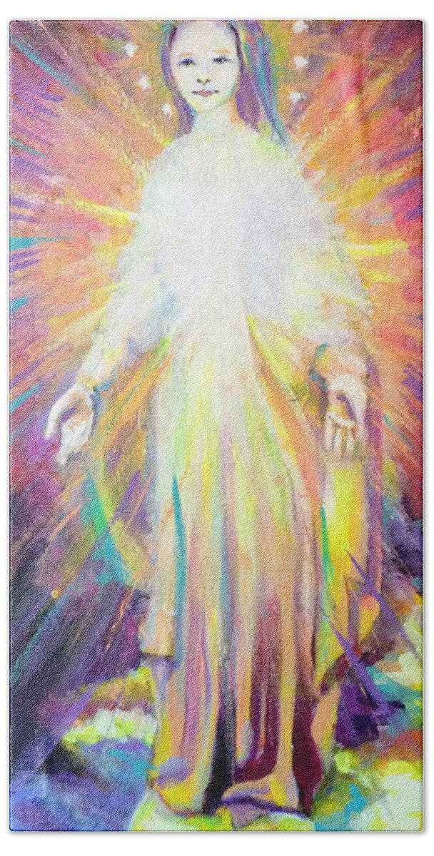 Mother Mary Hand Towel featuring the painting Hail Holy Queen by Steve Gamba