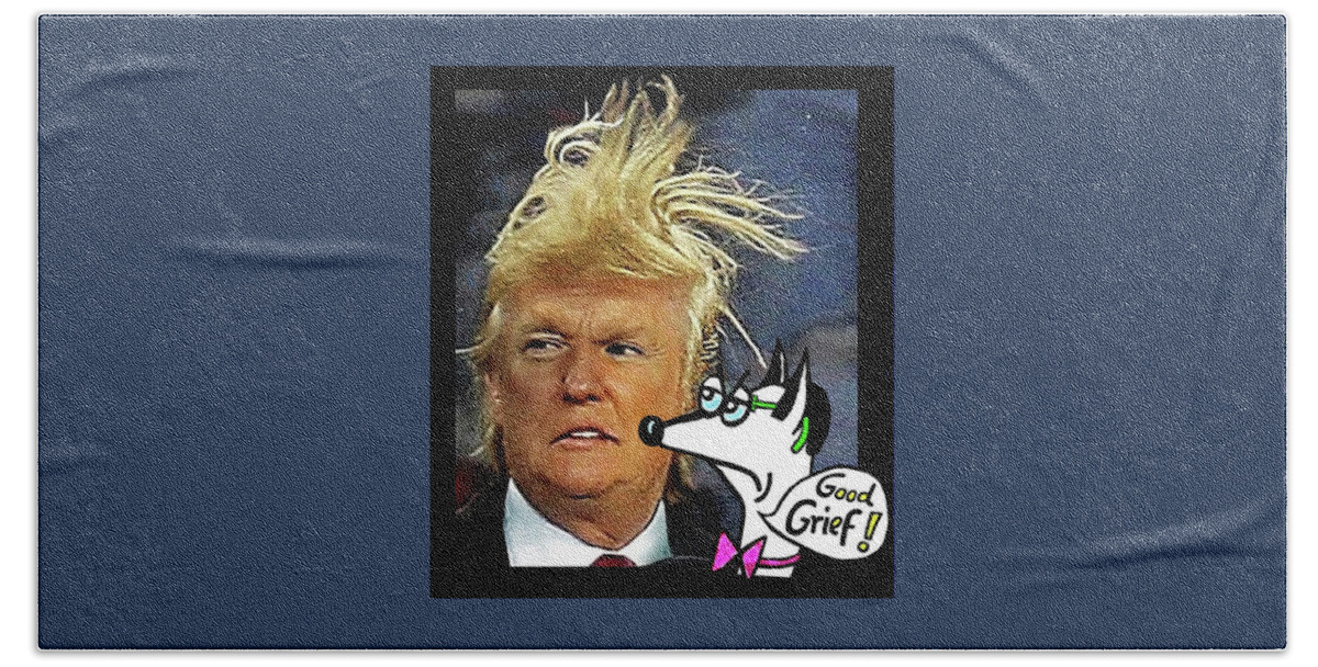 Trump Hand Towel featuring the digital art Hail Puppet Emperor Trump...  by Hartmut Jager