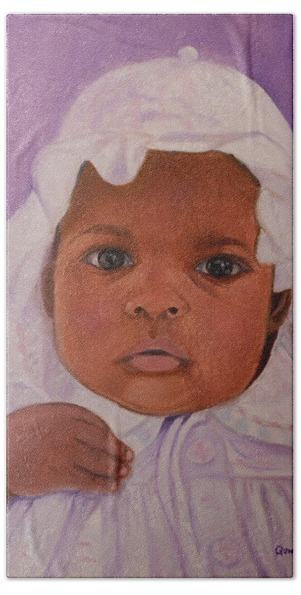 Haiti Hand Towel featuring the painting Haitian Baby Orphan by Quwatha Valentine